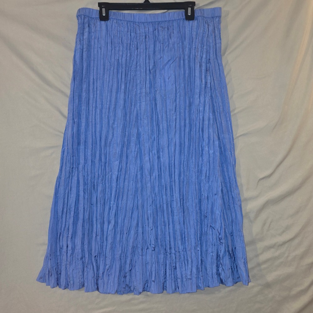 Eileen Fisher Maxi Skirt Large Women Blue 100% Silk Crinkled Textured NWT